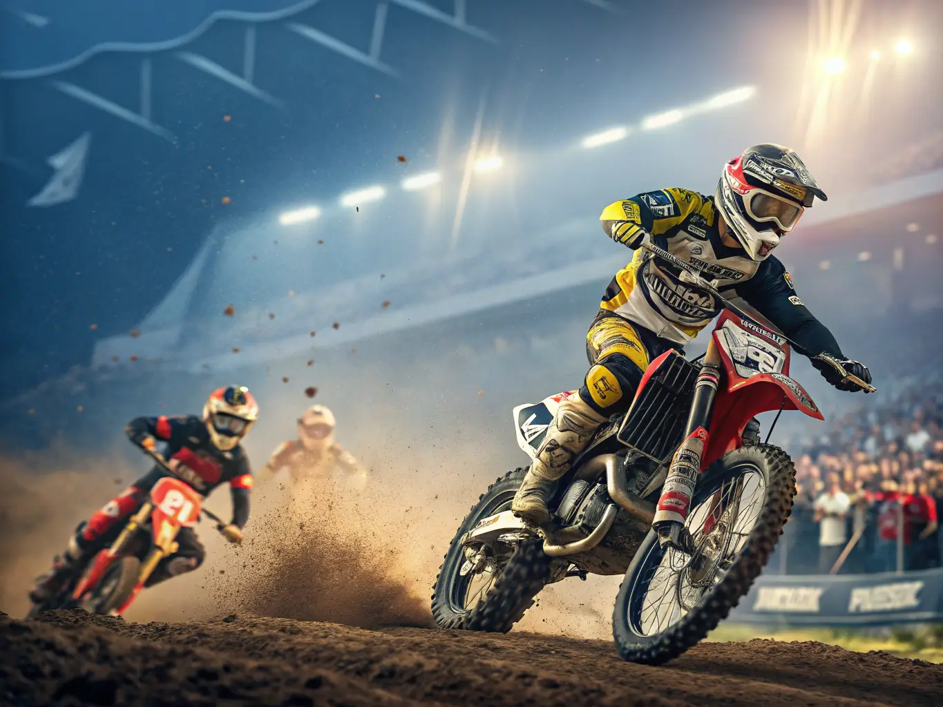 A vibrant image of a community motocross event, showcasing riders of different ages and skill levels participating in friendly competitions and activities.
